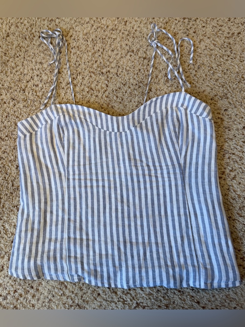 Abercrombie Linen Blend Striped Tank, Blue/White, Medium